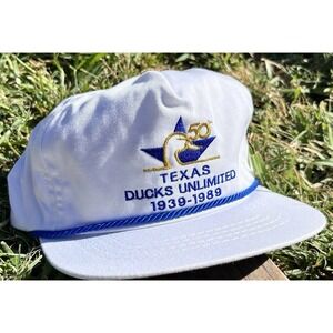 vintage ducks unlimited Braided Rope hat White Strapback Embroidered 89 USA Made